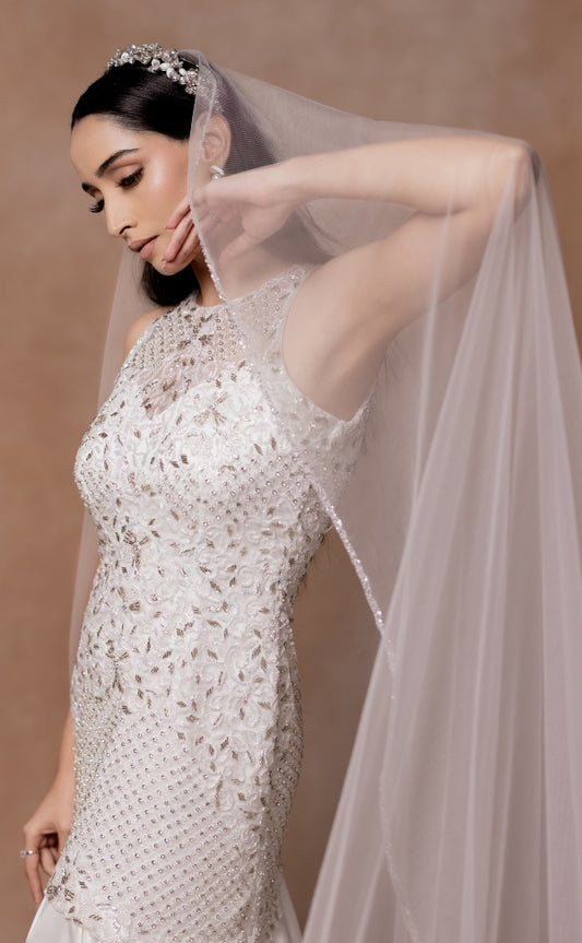 DESIGNER FIT & FLARE WEDDING GOWN IN WHITE