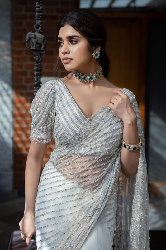 WEDDING DESIGNER SAREE IN WHITE