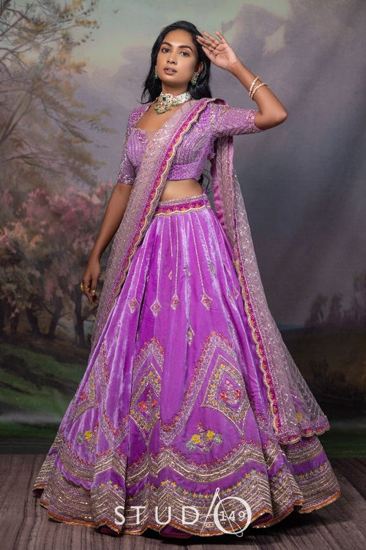 LILAC DESIGNER VELVET LEHENGA