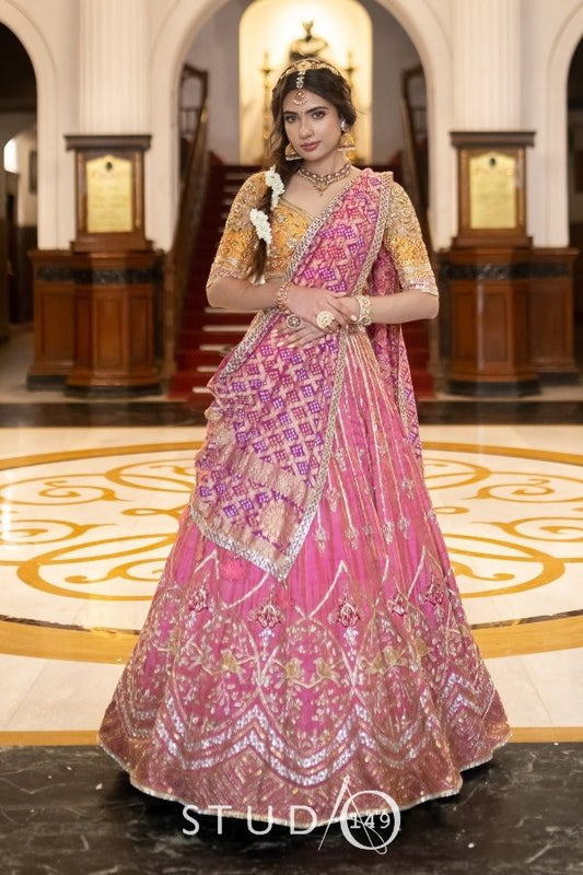 DESIGNER WEDDING LEHENGA IN RAW SILK
