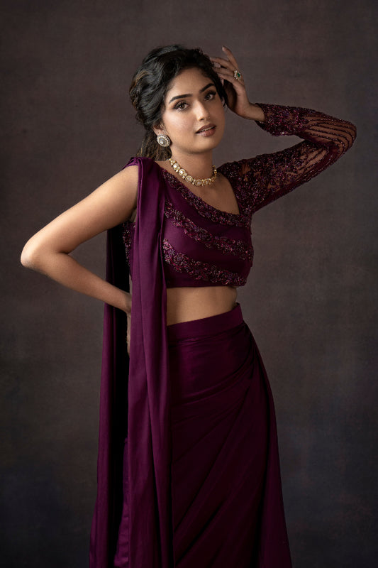 DESIGNER DRAPED CROP TOP & SKIRT SET