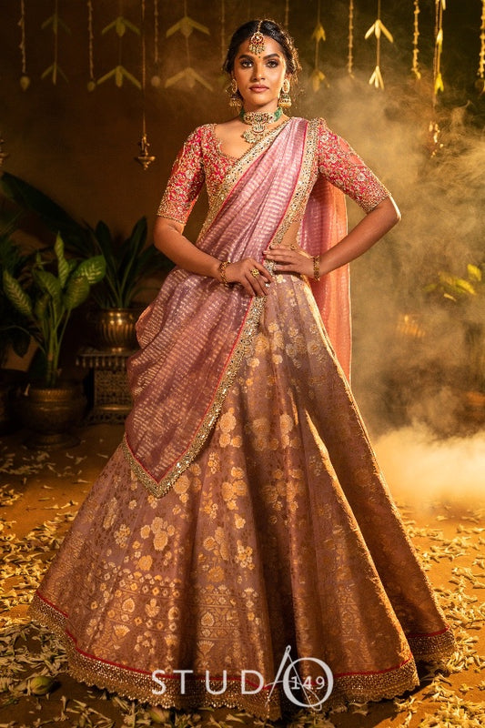 BRIDAL DESIGNER BANARES SILK LEHENGA IN LILAC