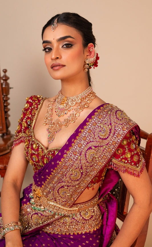 Banarasi saree in purple | Reception / Bridal wear by Studio149, Chennai