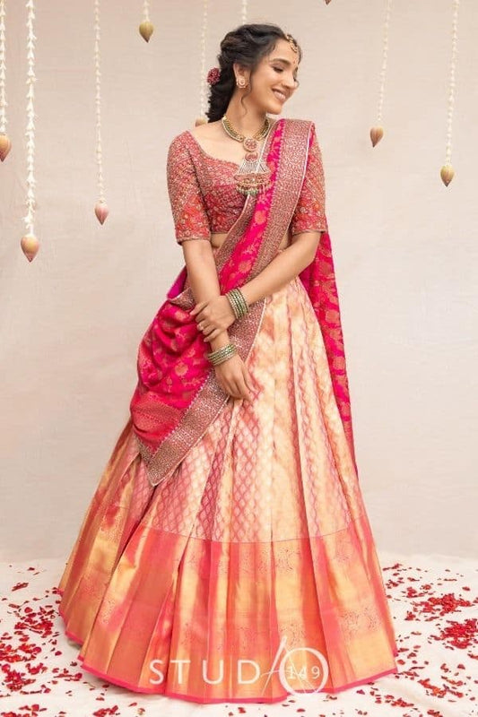 TRADITIONAL KANNJEEVARAM BRIDAL HALF SAREE