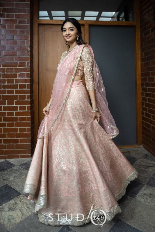 DESIGNER BANARES LEHENGA IN PEACH