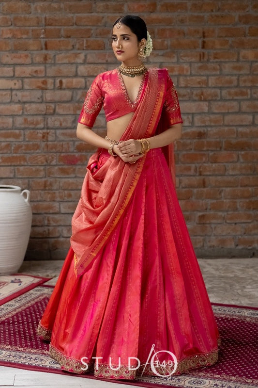 BRIDAL PINK KANJEEVARAM HALF SAREE