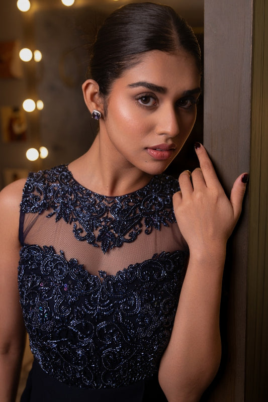 DESIGNER EMBELLISHED PEPLUM SET IN BLUE