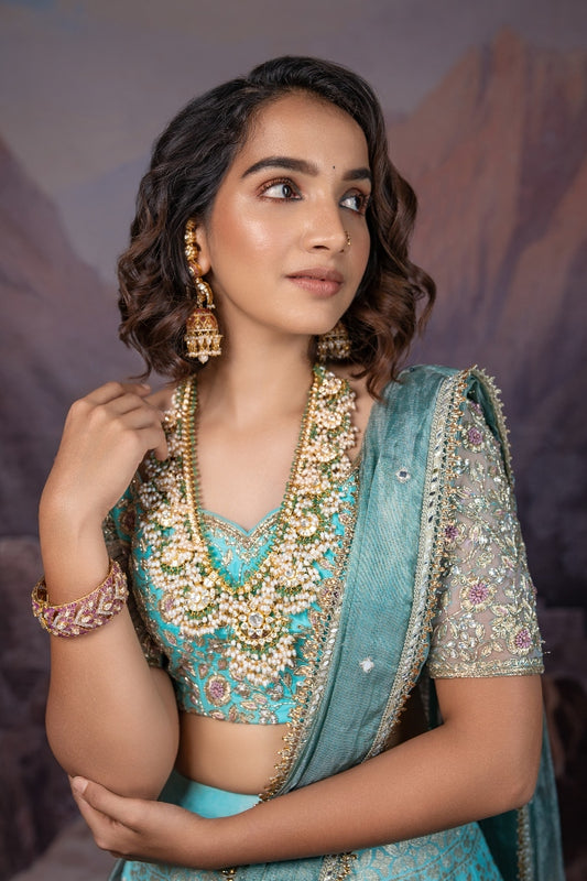 Banarasi lehenga in Aqua blue | Reception / Engagement wear by Studio149