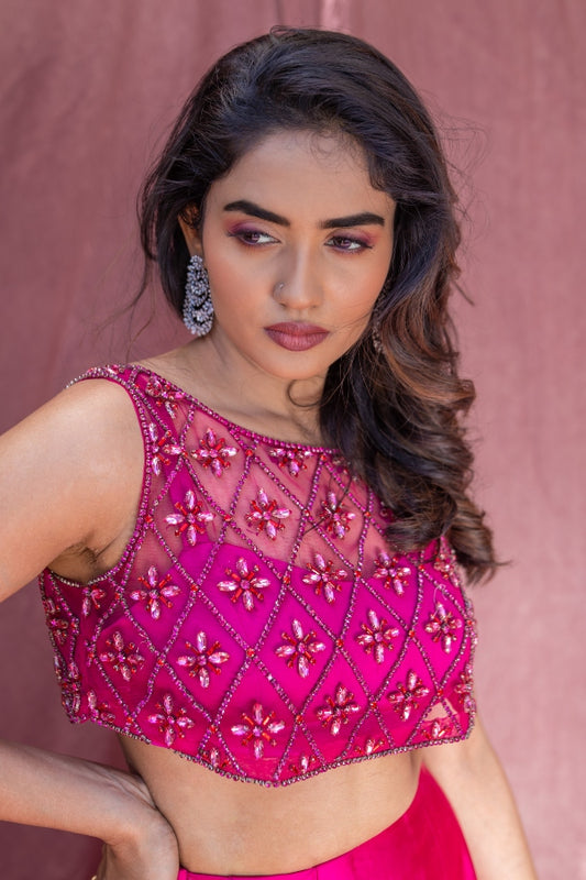 EMBELLISHED CROP TOP & SKIRT IN PINK