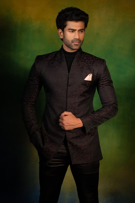 Bandhgala set in black | Reception / Cocktail wear by Studio149, Chennai