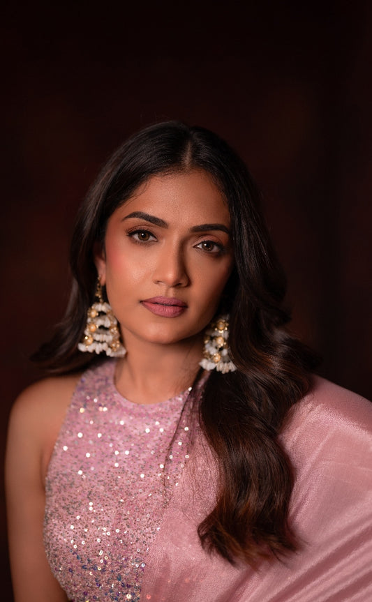 DESIGNER DRAPED SAREE IN DUSTY PINK