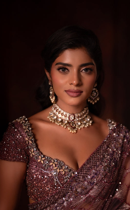 CONTEMPORARY DESIGNER TULLE SAREE IN MAUVE