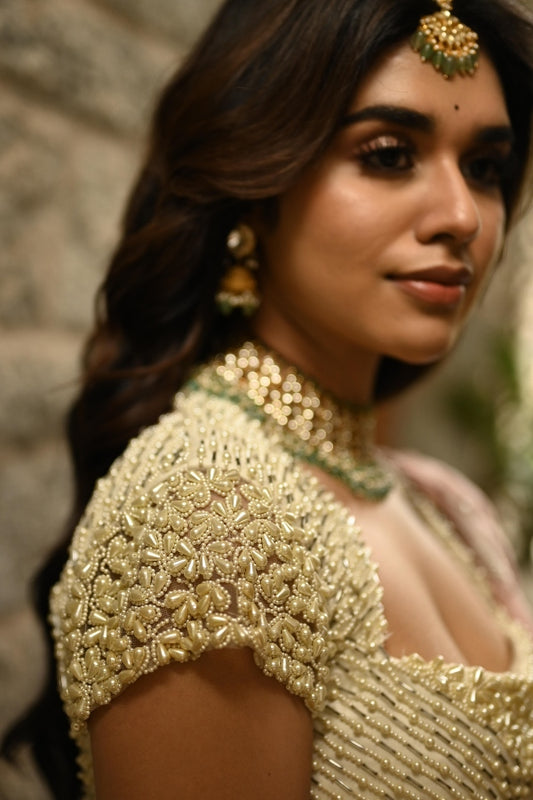 BRIDAL KANJEEVARAM HALF SAREE IN GREEN