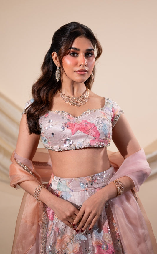 Floral lehenga in Pink | Sangeet / Cocktail wear by Studio149