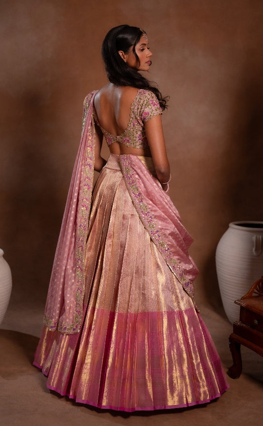 BRIDAL KANJEEVARAM HALF SAREE IN MAUVE AND PINK