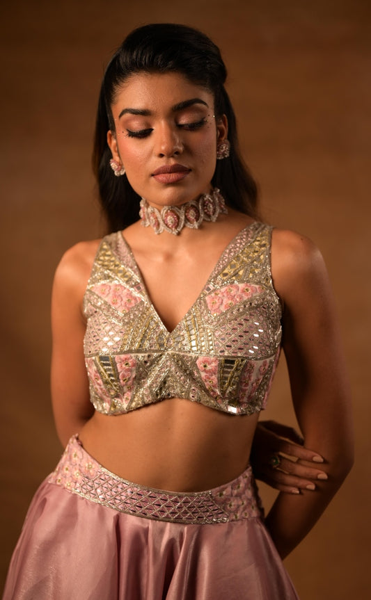 Dusty pink liquid organza lehenga | Sangeet / Cocktail wear by Studio149