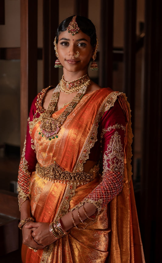 BRIDAL MUHURTAM SAREE IN ORANGE AND GOLD