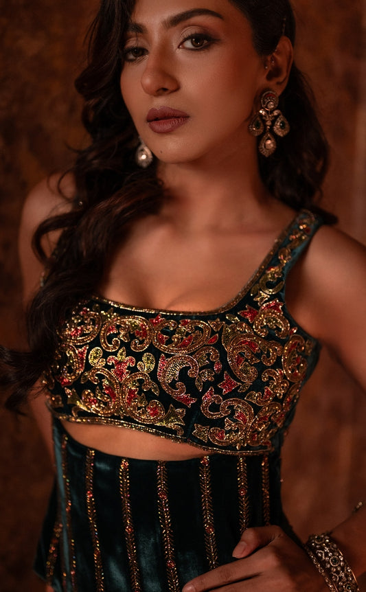 DESIGNER CO-ORD SET IN TEAL BLUE