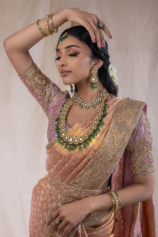 BRIDAL HAND EMBROIDERED MUHURTAM SAREE IN PEACH