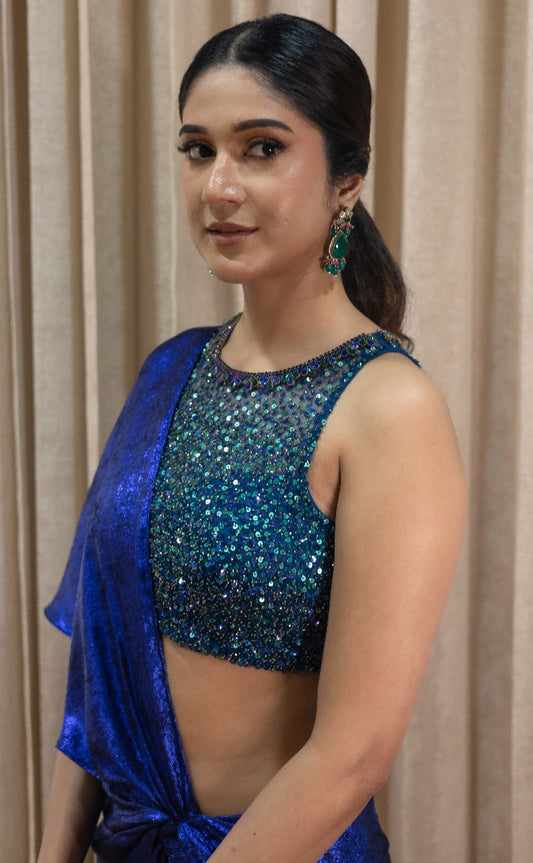 DESIGNER DRAPED SAREE IN BLUE