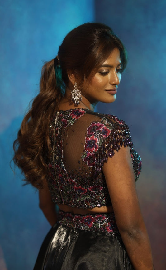 Black liquid Organza lehenga | Sangeet / Cocktail wear by Studio149