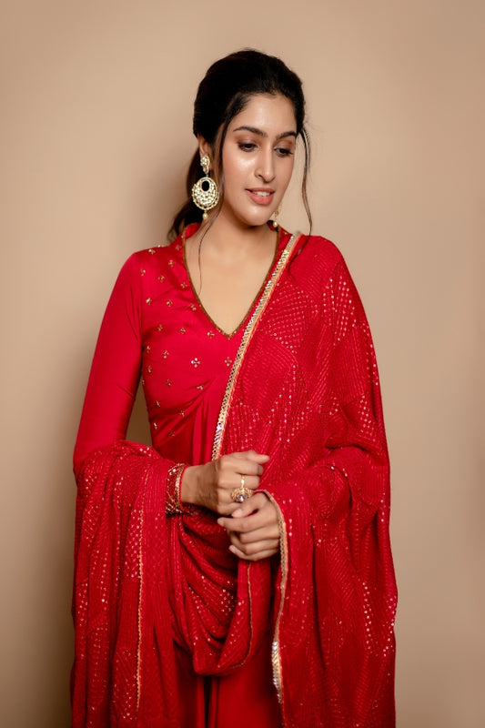 BRIDESMAID ANARKALI IN RED