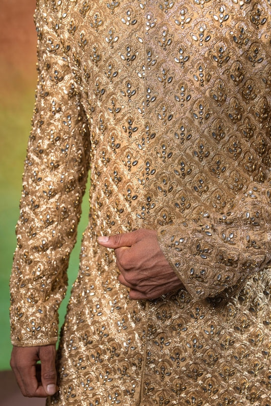 DESIGNER SHERWANI OUTFIT IN GOLD