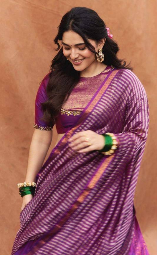 Kanjeevaram half saree in Purple | Bridal / Engagement wear by Studio 149, Chennai