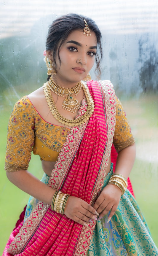 Turquoise Banarasi Multipanel Lehenga | Bridal / Reception Wear by Studio 149, Chennai