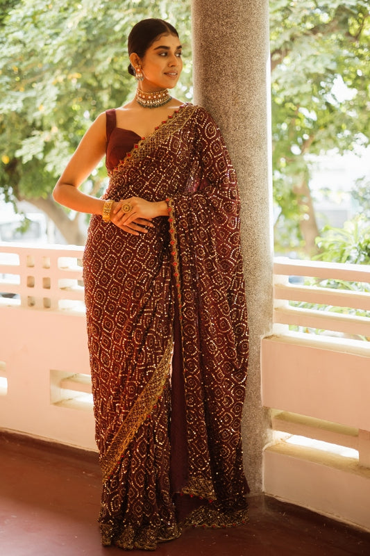 BRIDAL RECEPTION SAREE IN MAROON