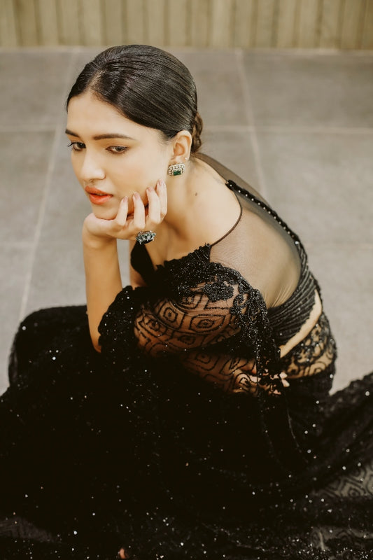 Tulle saree in black | Cocktail / Reception wear