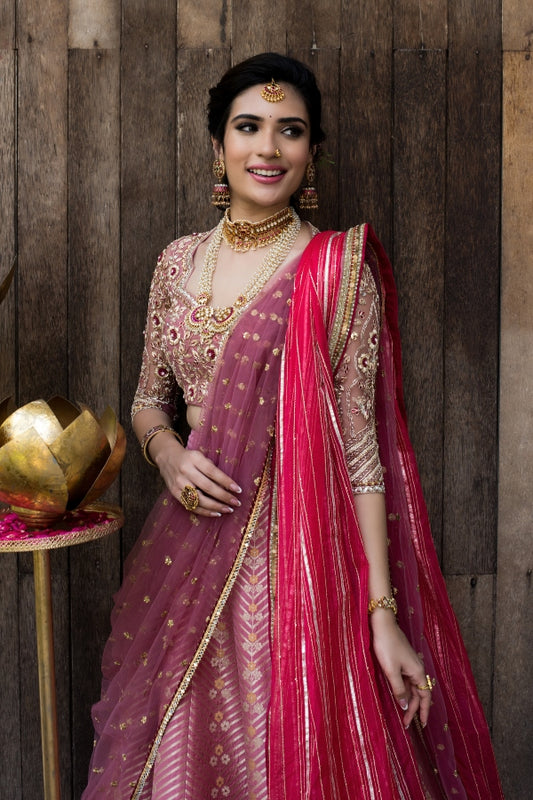 Banarasi lehenga in dusty pink | Reception / Engagement wear by Studio149