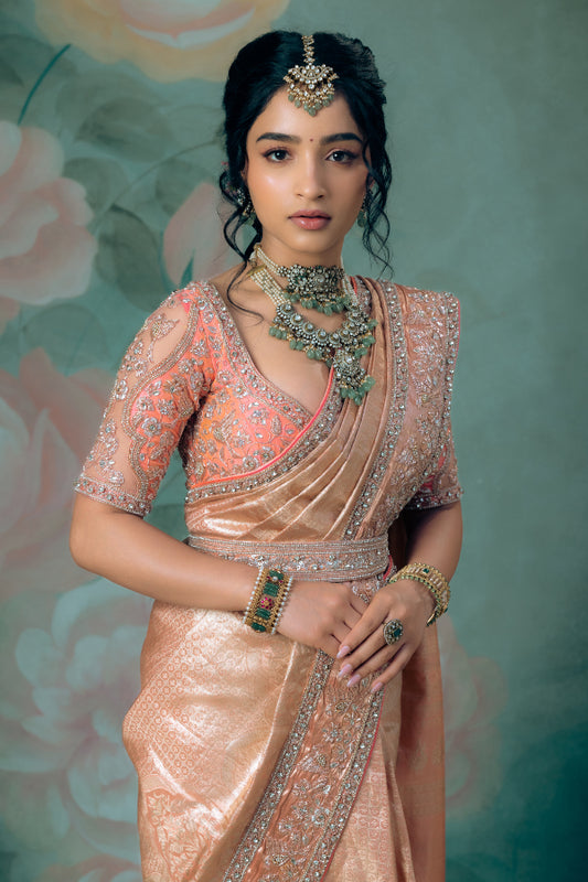 BRIDAL PEACH MUHURTAM SAREE