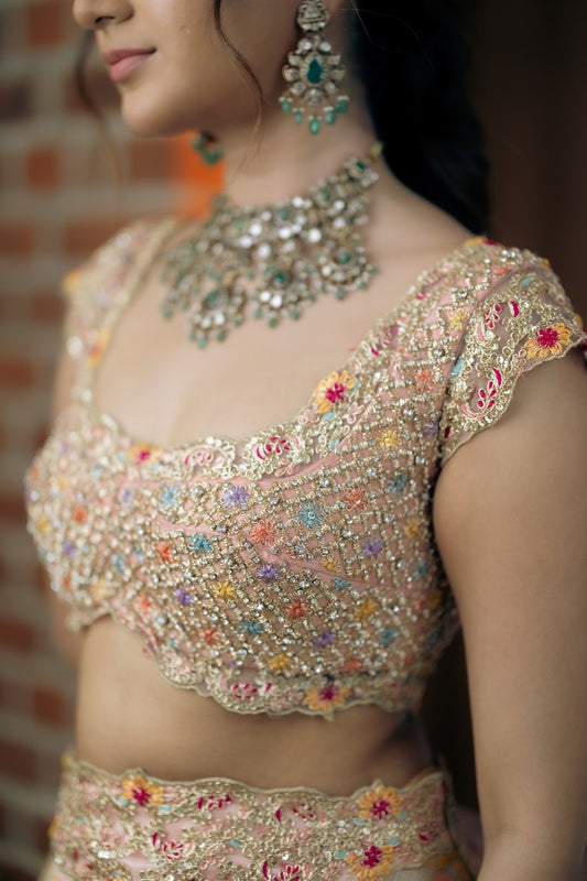 DESIGNER EMBROIDERED LEHENGA IN PEACH