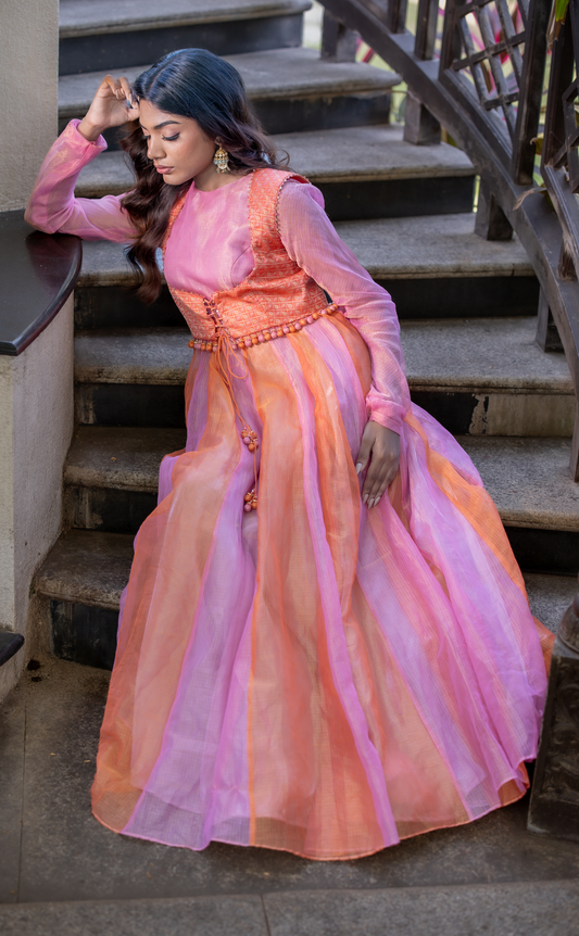 BRIDESMAID ANARKALI IN PINK & ORANGE