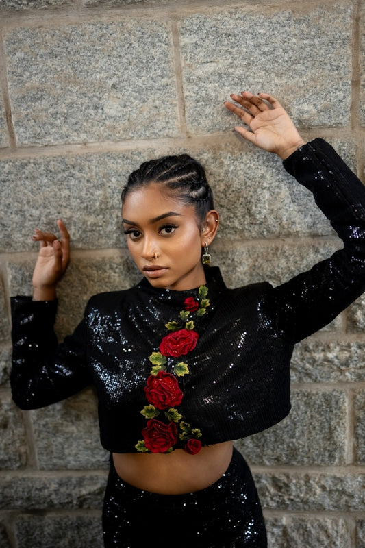 DESIGNER EMBELLISHED CO ORD SET IN BLACK