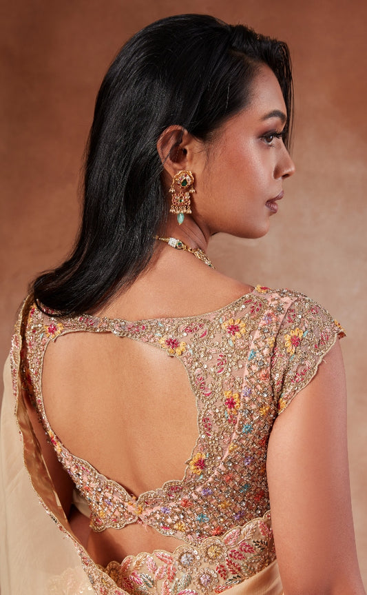 DESIGNER ORGANZA SAREE IN PEACH