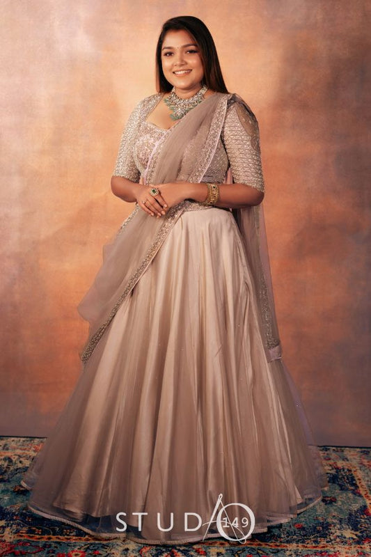 DESIGNER BRIDAL LEHENGA IN SILVER