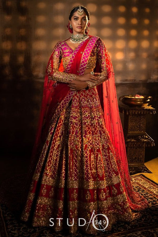 DESIGNER WEDDING LEHANGA SET IN RAW SILK