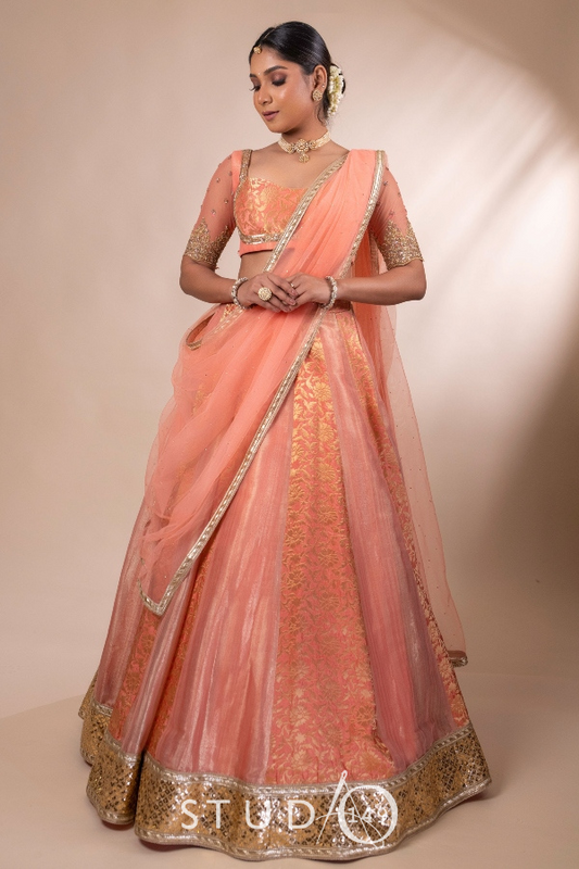 DESIGNER BROCADE LEHENGA IN PEACH