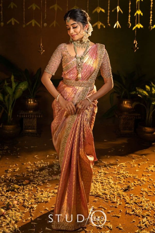 BRIDAL KANJEEVARAM SAREE IN PEACH