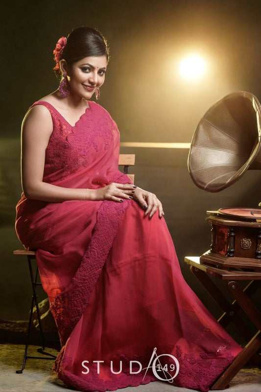 DESIGNER ORGANZA SAREE IN PINK