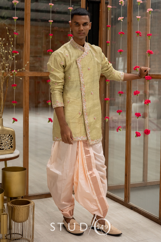 DESIGNER KURTA AND DHOTI SET IN GREEN