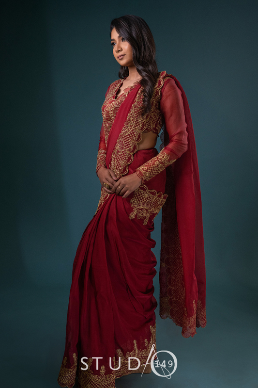 DESIGNER ORGANZA SAREE IN RED