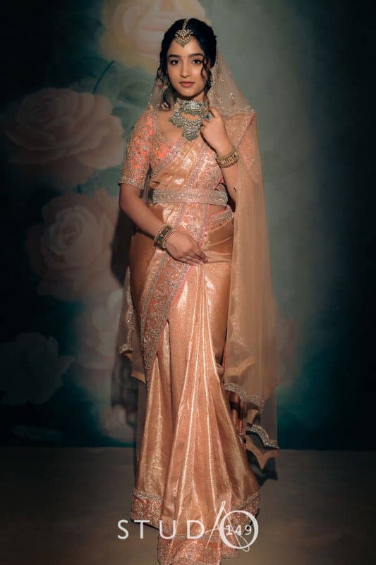 BRIDAL PEACH MUHURTAM SAREE