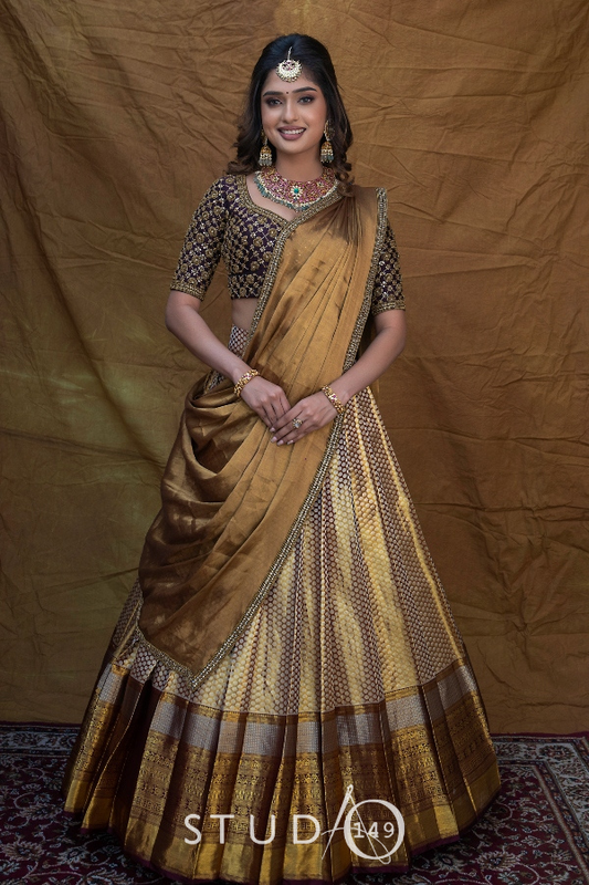 BRIDAL KANJEEVARAM HALF SAREE IN BROWN