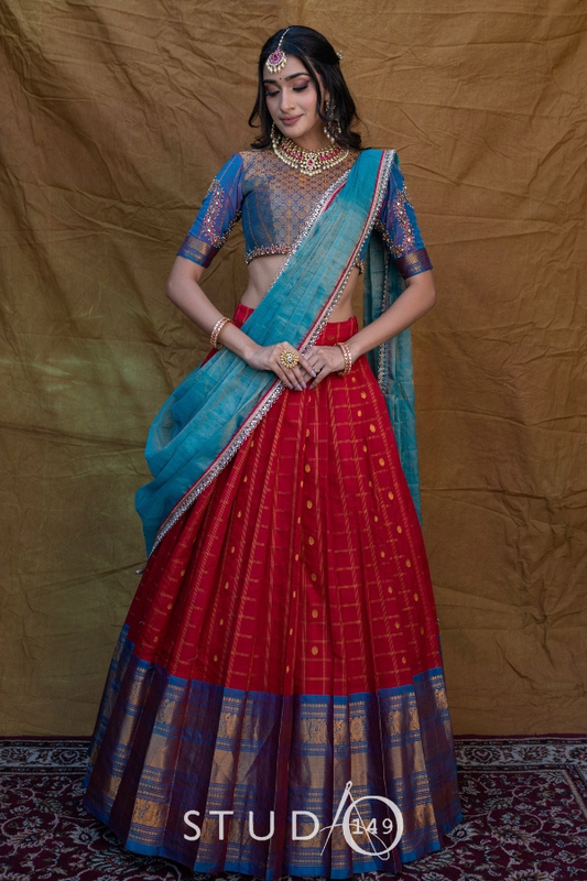 BRIDAL HALF SAREE SET IN RED