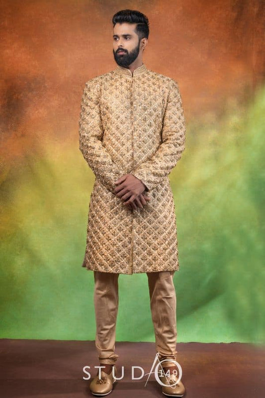 DESIGNER SHERWANI OUTFIT IN GOLD