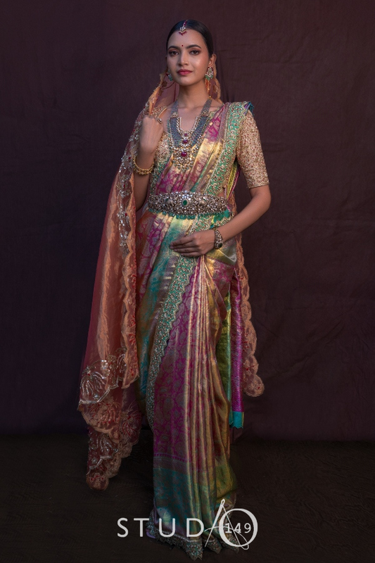 BRIDAL MUHURTAM SAREE IN TEAL & PINK