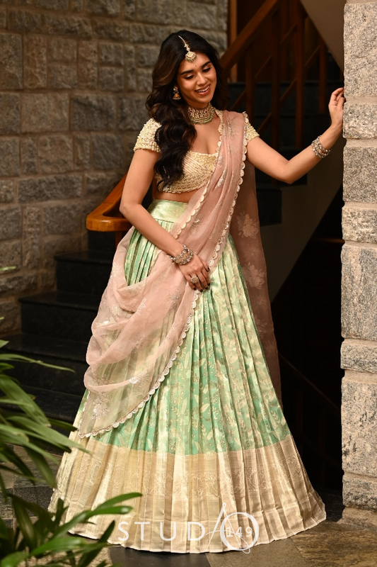 BRIDAL KANJEEVARAM HALF SAREE IN GREEN
